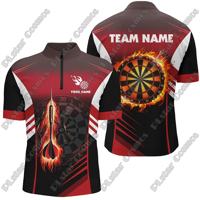 Customized Name Thunder Lightning Red Darts & Dartboard 3D Printed Fashion Men Summer Zip Polo Shirt Dart Team Jerseys XKP25