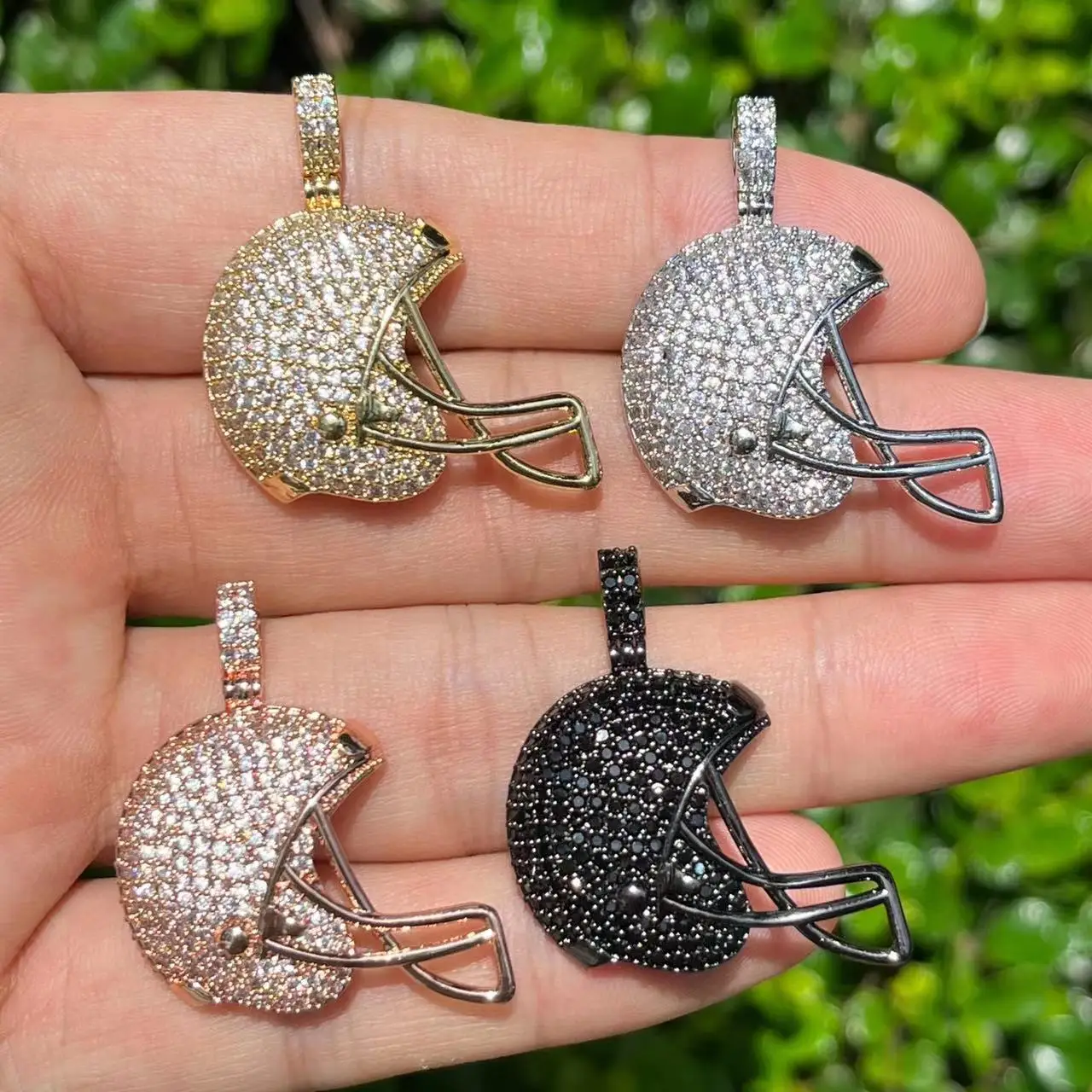 5pcs Zircon Pave Copper America Football Player Helmet Charms 32x26.5mm for Woman Jewelry Making