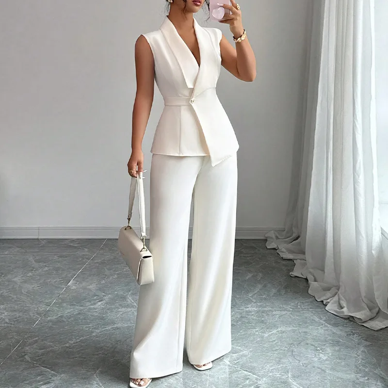

Women's Elegant Solid Color Vest Straight Trousers Summer Casual Versatile Set For Women Trade Suit Office Clothes