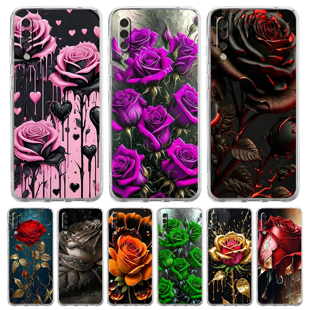 Colored Roses Transparent Phone Case for Samsung Galaxy A12 A50 A52 A70 A40 A10 A20 A30 A02 A03S A04 Cover Silicone Shell Capas