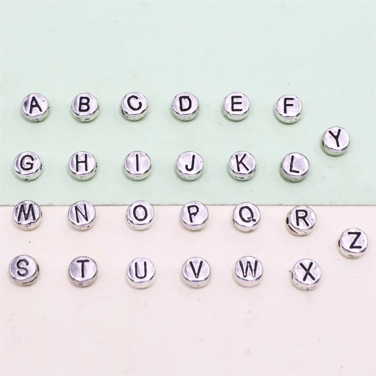6*7mm English letter  zinc alloy silver background black letters Metal scattered bead string  bracelet DIY jewelry Accessories