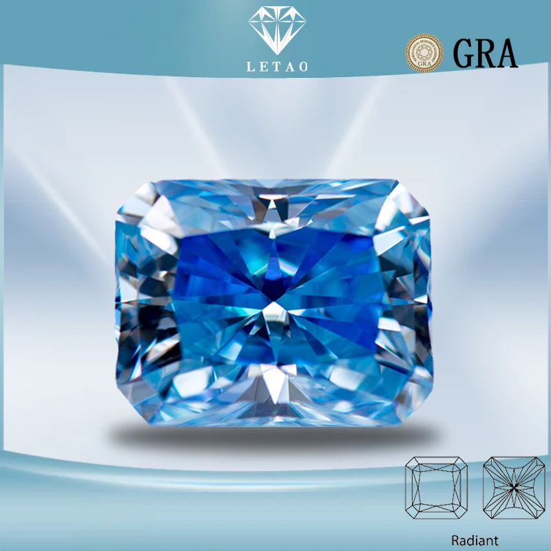 

Moissanite Stone Gemstone Ice Blue Color Radiant Cut Lab Grown Diamond for Charms Woman DIY Jewelry Making With GRA Certificate