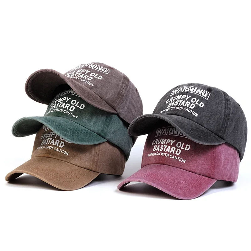 Unisex WARNING GRUMPY OLD BASTARD Print Wash Baseball Caps Spring Autumn Outdoor Adjustable Casual Hats Sunscreen Hat Cap
