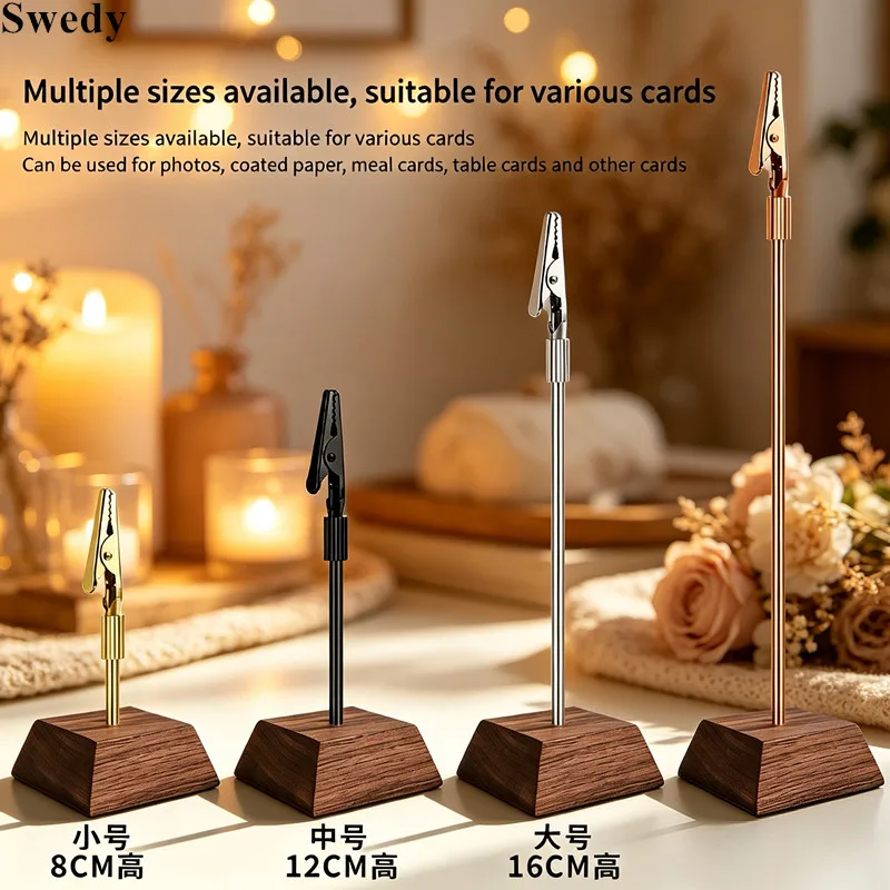 5 Pieces Natural Walnut Wood Place Card Holder Desktop Note Clip Restaurant Table Numbers Stand Menus Photos Memo Clip