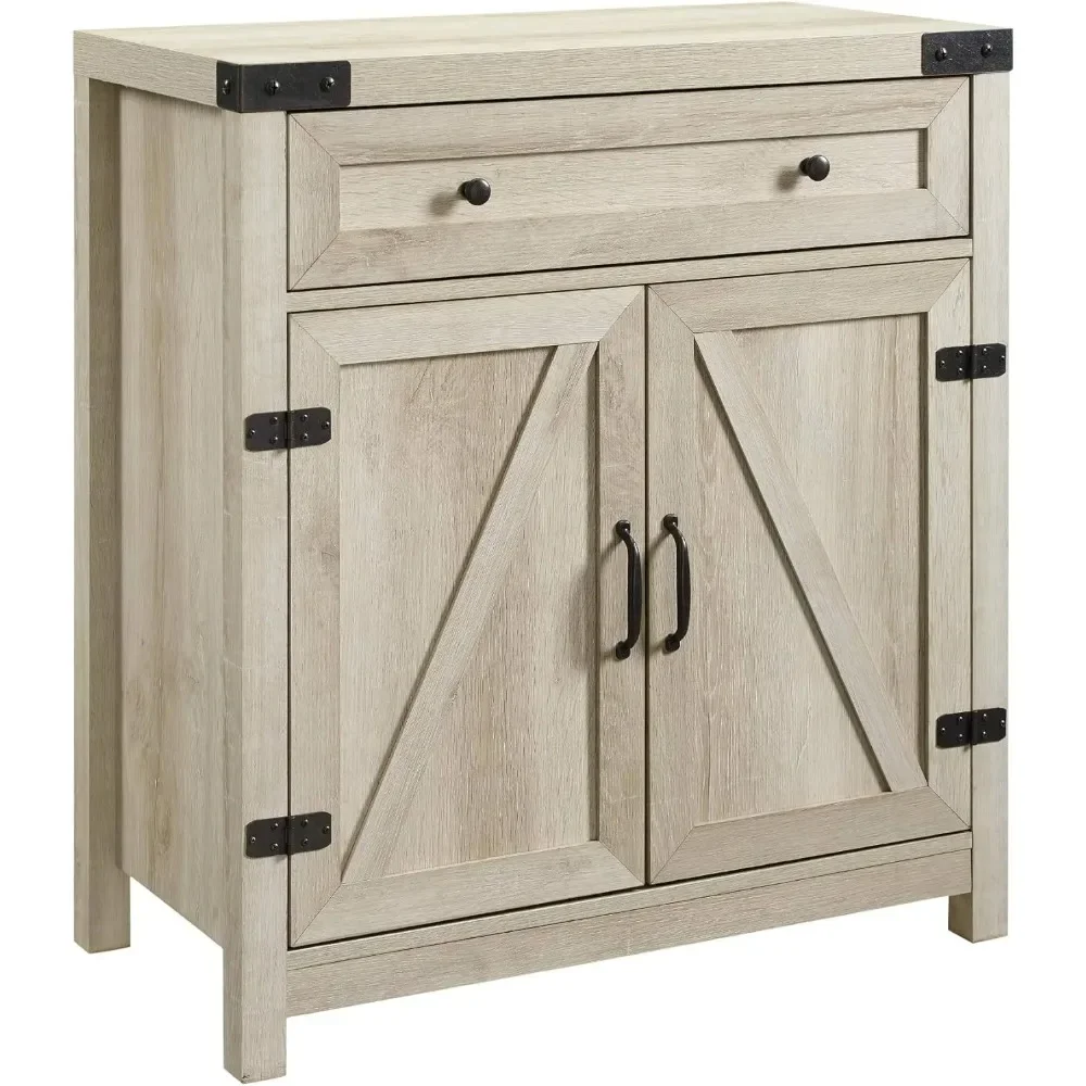 

Modern Farmhouse Double Barn Door Accent Cabinet, 30 Inch, White Oak