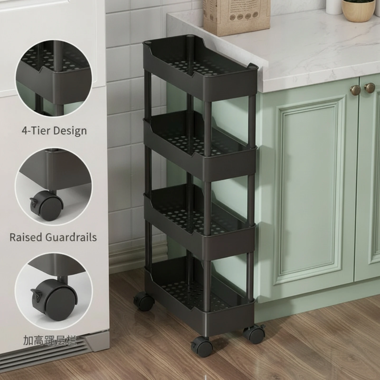 Narrow Storage Rack Freestanding Narrow Storage Rack Shelving Unit Space-Saving Compact for Kitchen, Bathroom