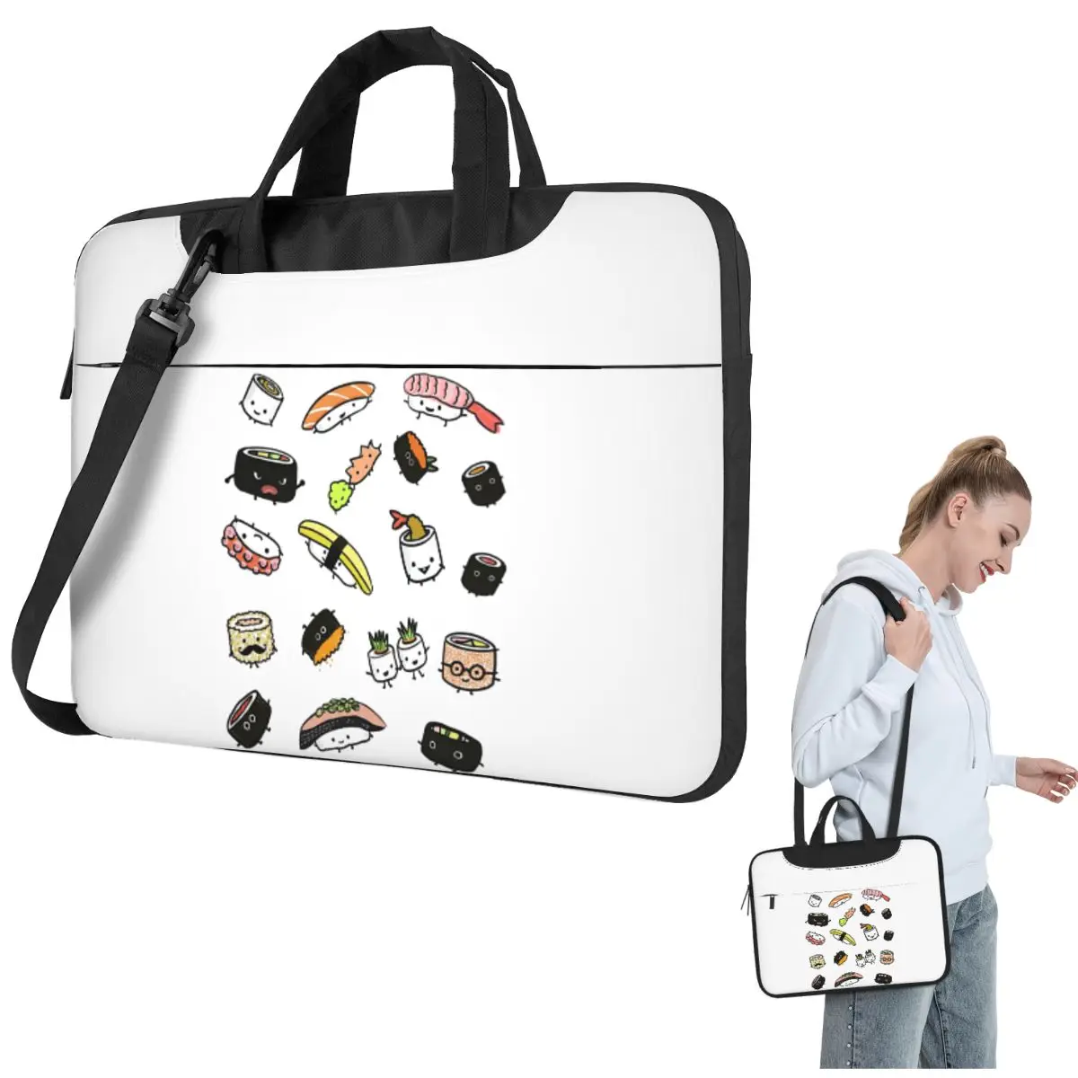 

Cute Sushi Characters Pattern Crossbody Laptop Bag Case Computer Bag 13 14 15.6 Inch Notebook Pouch for Macbook Pro
