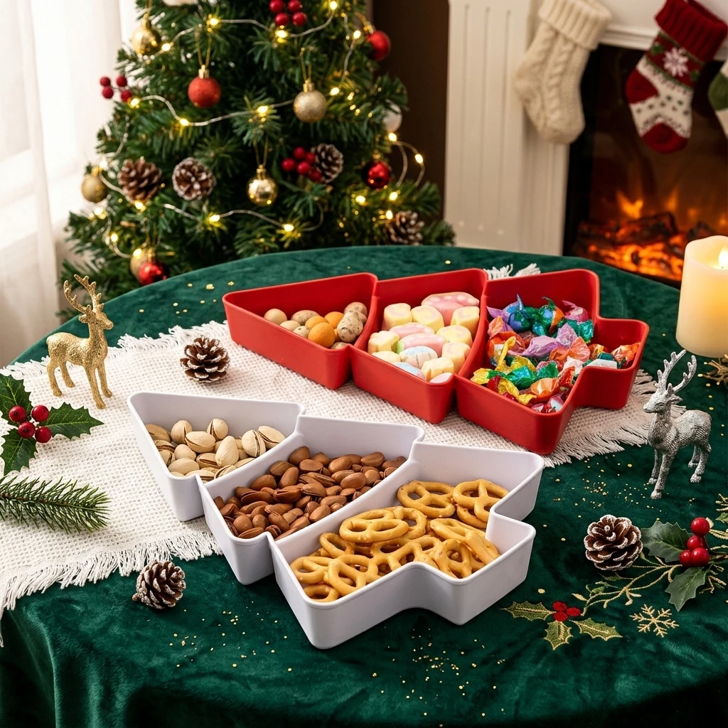 1-5PCS Christmas Tree Snack Tray Sectional Candy Holder for Fruit Cheese Dessert Nuts Family Party Holiday Home Decoration
