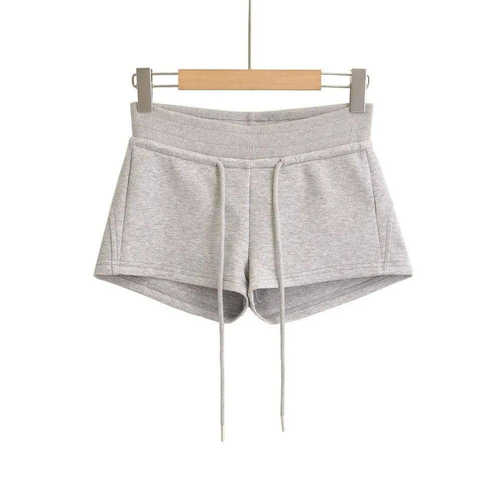 Comfortable Drawstring Women Sports Shorts Slim Fitting Black/Grey Sweat Shorts Low-rise Casual Pants Women