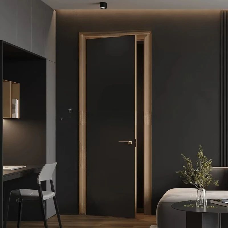 

Минималистичная деревянная дверь JC с невидимым профилем, тонкая алюминиевая межкомнатная дверь, гладкая скрытая дверь.