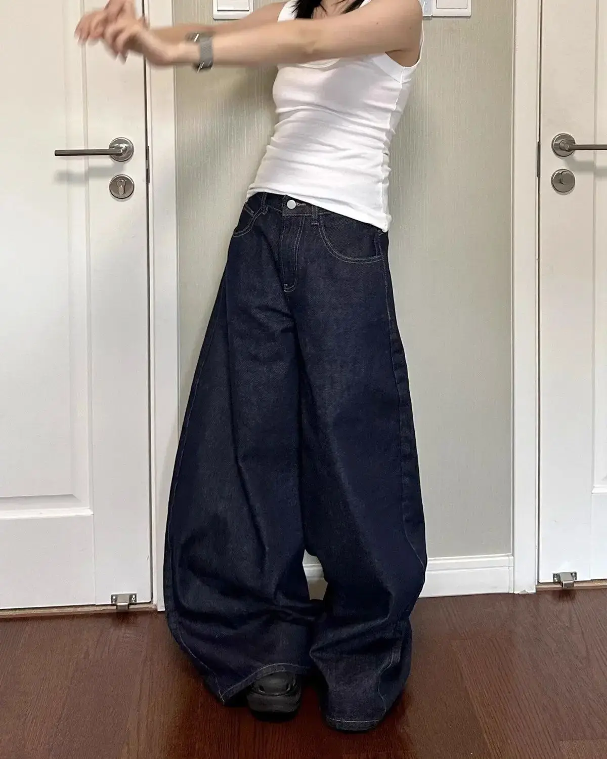 Neue amerikanische Damen Bla High Street Vibe Wideleg Jeans Sli Autumn Faion Damen Denim Hosen