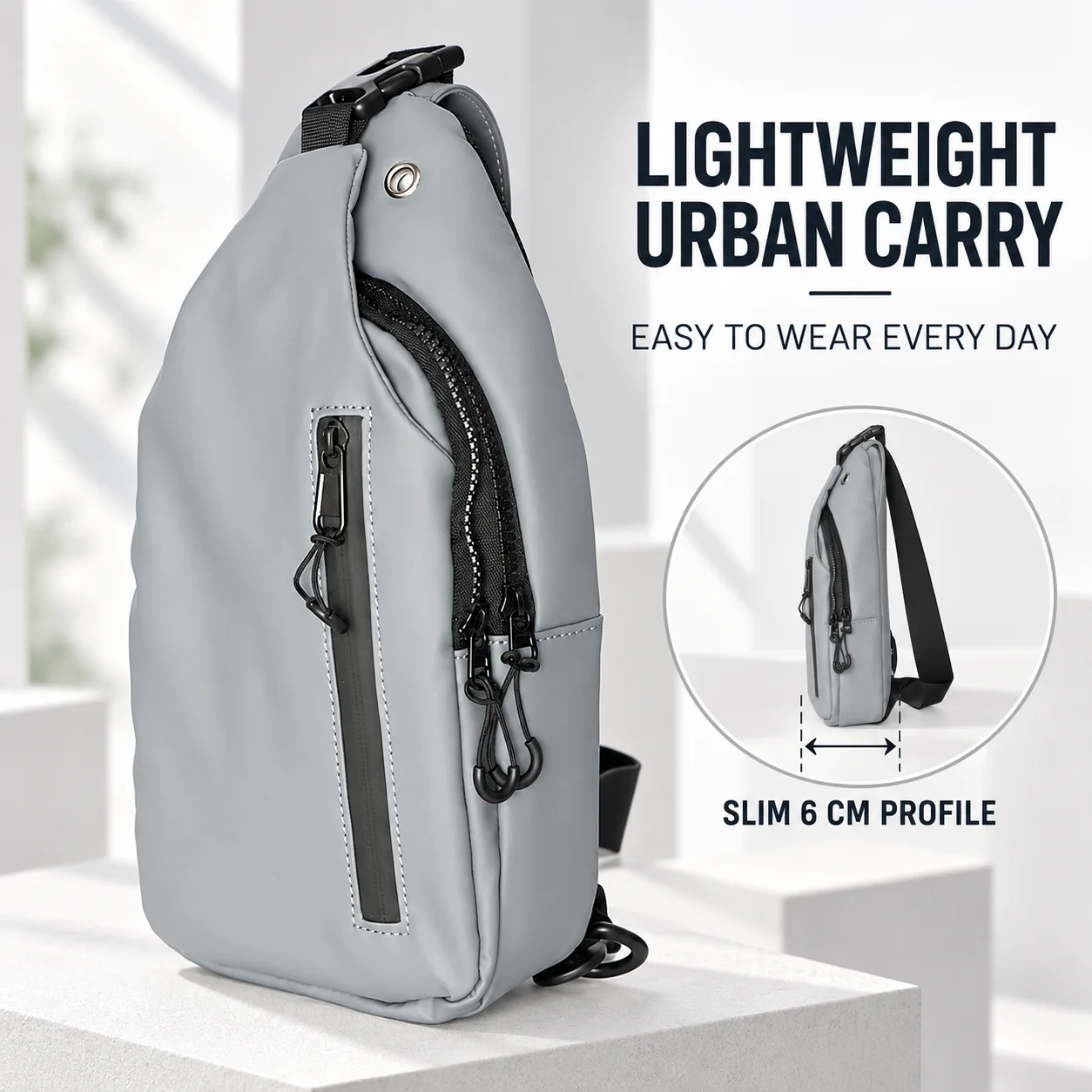 Lightweight Crossbody Sling Bag with USB Port Water Resistant Urban Chest Pack for Men Women Travel Walking Daily Carry