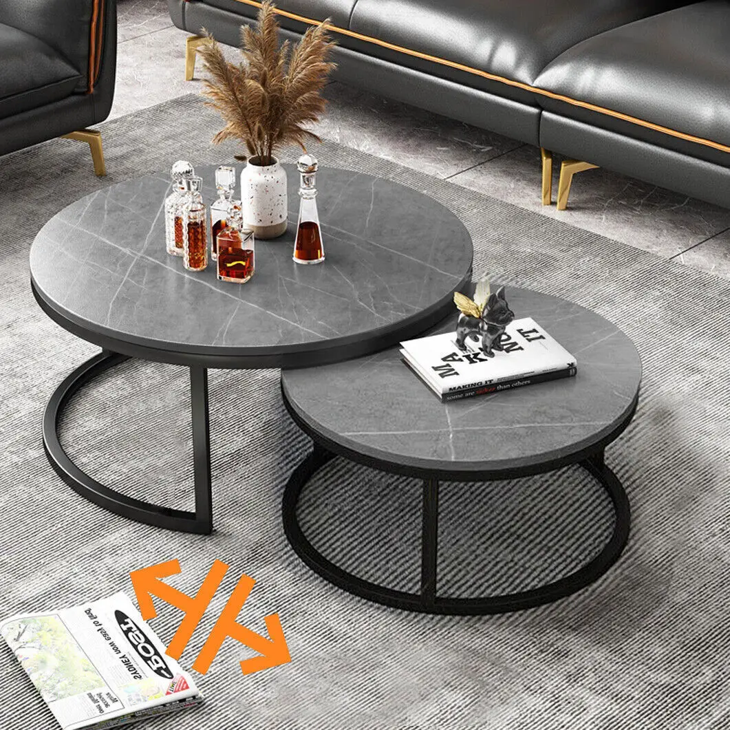 Juego de mesa de centro de piedra sinterizada, mueble para el hogar, con patas de Metal, color gris