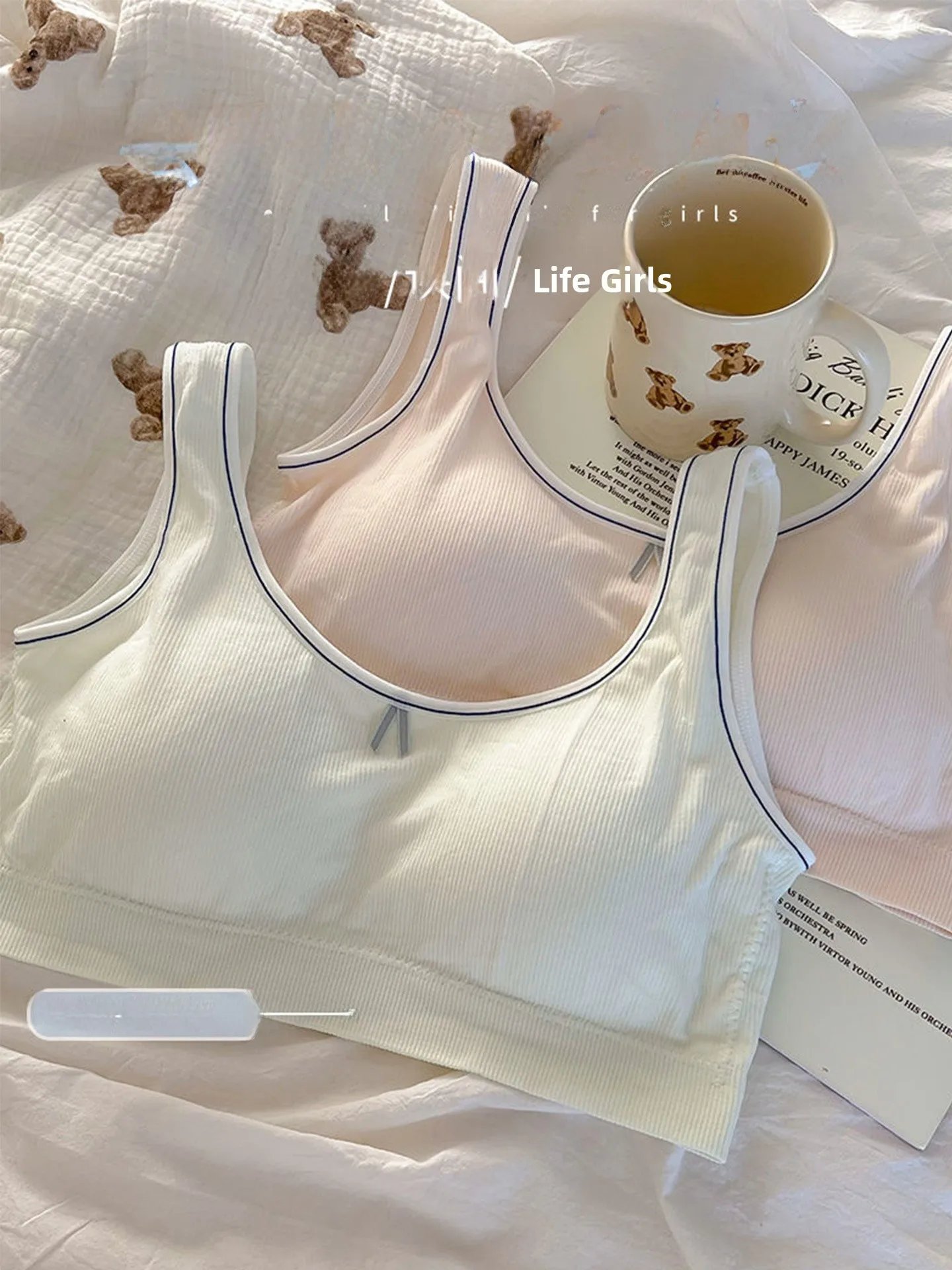 Pure Cotton Sports Bra for Teenage Girls No Steel Ring Thin Development Period Summer Bra Underwear Fixed Strap Vest Style
