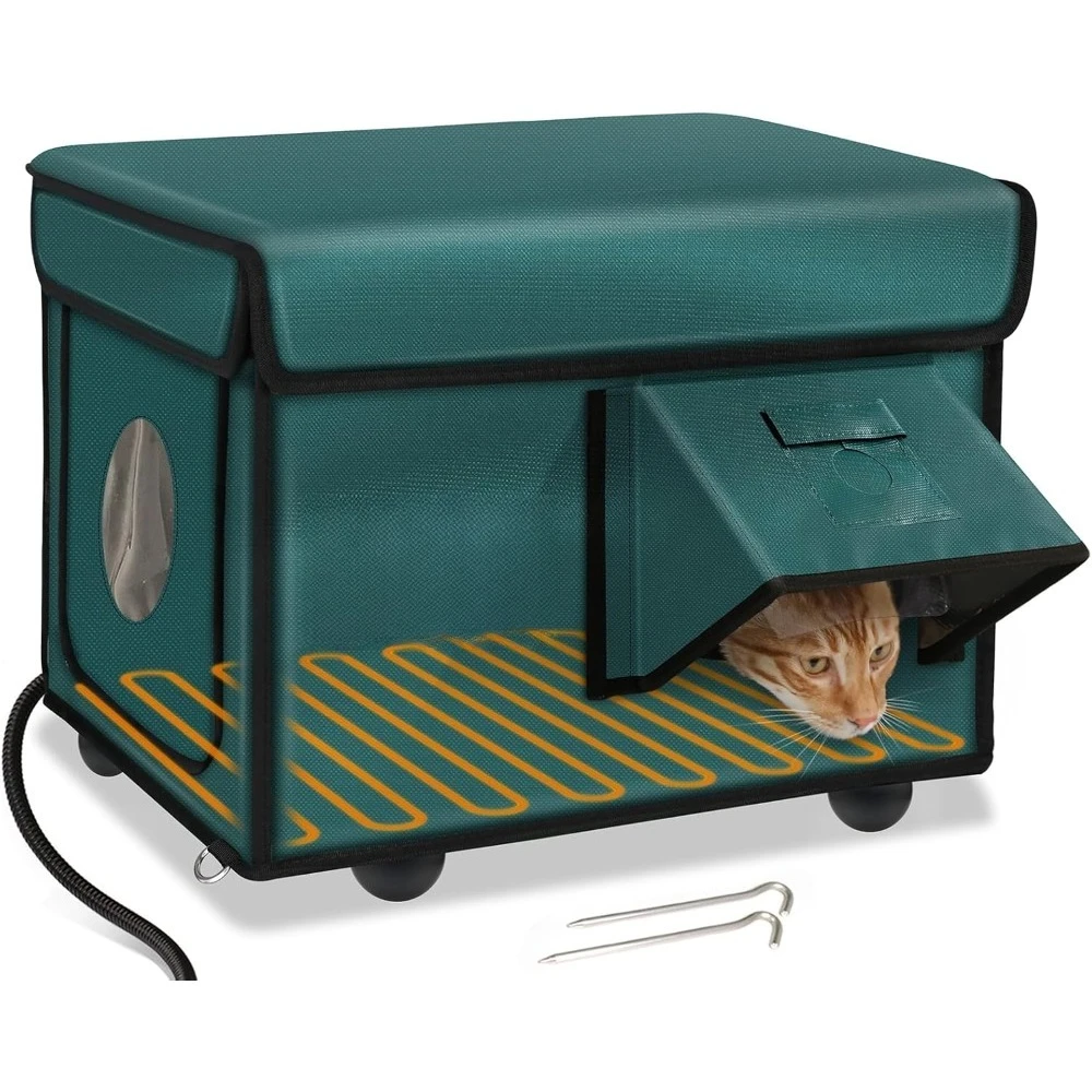 

Indestructible Heated Outdoor Cat House Winter Insulated Shelter with Safe Escape Door Heater for Feral Barn Kitty Forest