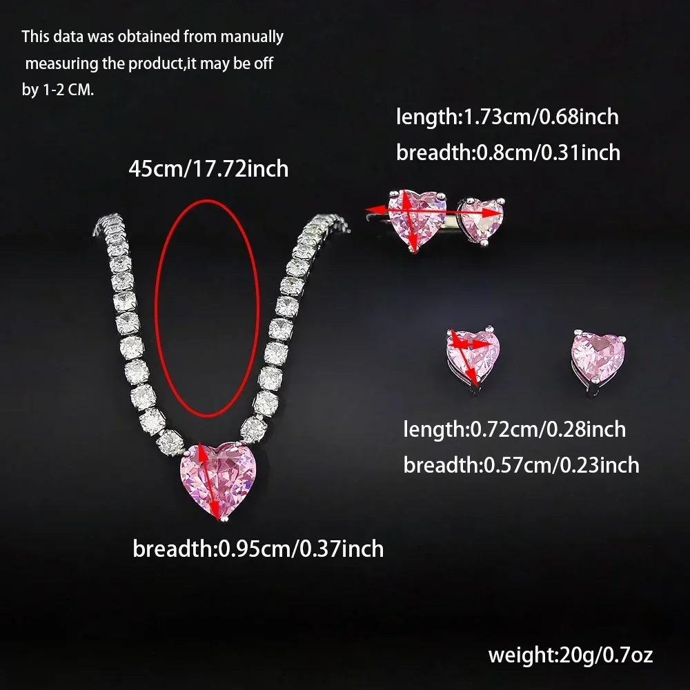 Moonso Luxury Pink Color Heart Jewelry Set for Women Lady Valentine\'s Day gift Jewelry Wholesale e4877-r8107-x8320