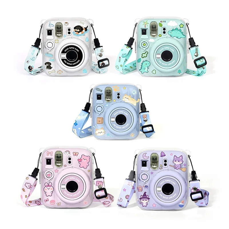 3in1 Transparent Crystal Case for Fujifilm Instax Mini 13 mini13 Protective Cover with Lanyard Stickers Cute Rabbit Shell Camera