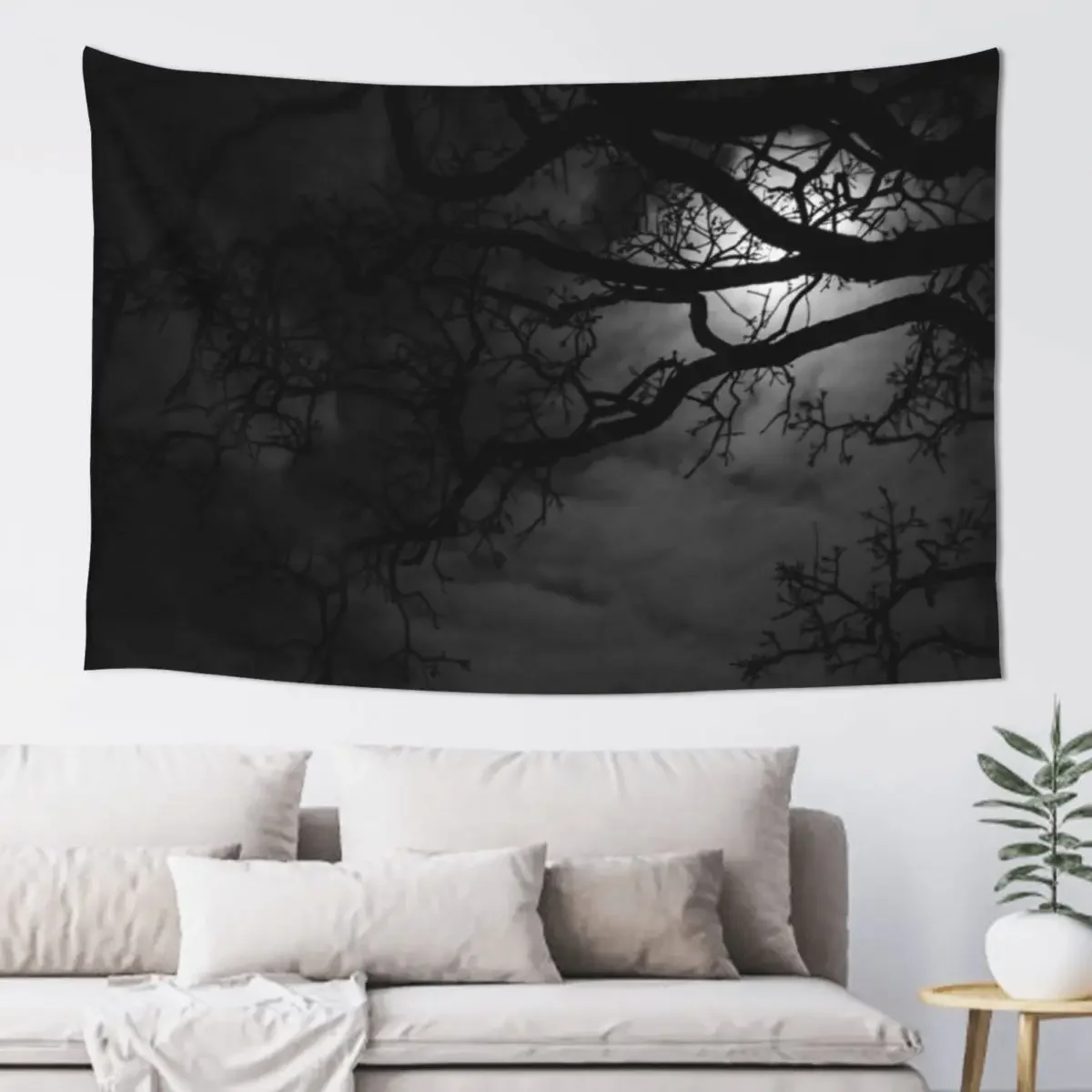 D Lawson Photography - The Moon and Oak Trees Tapestry Outdoor Decor Decoration Bedroom Aesthetic Room Decor Tapestry