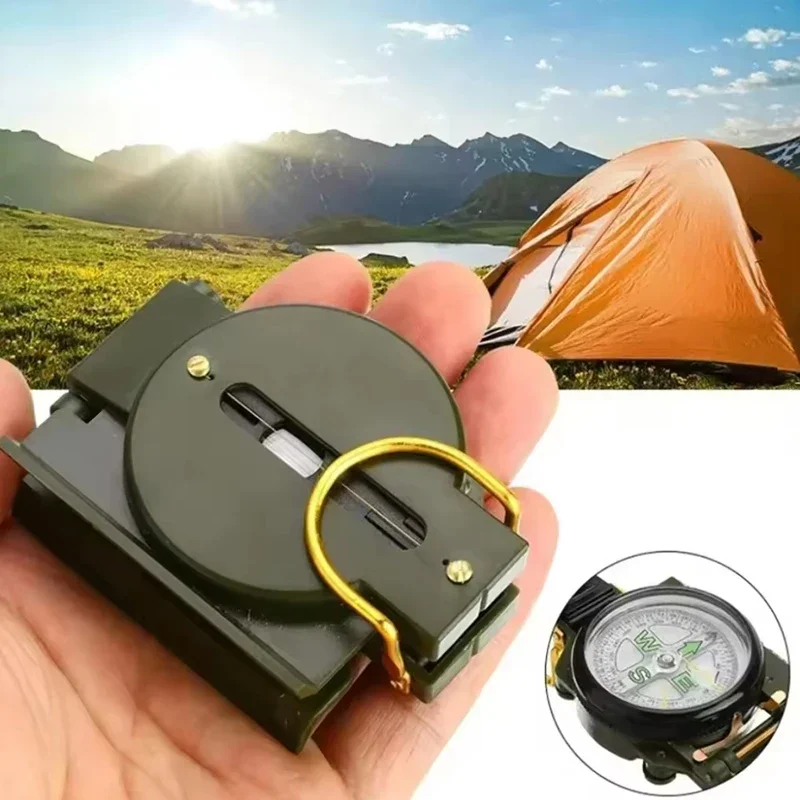Liga de alumínio portátil exército verde dobrável lente bússola metal militar marchando lensatic acampamento bússola guia alta precisão
