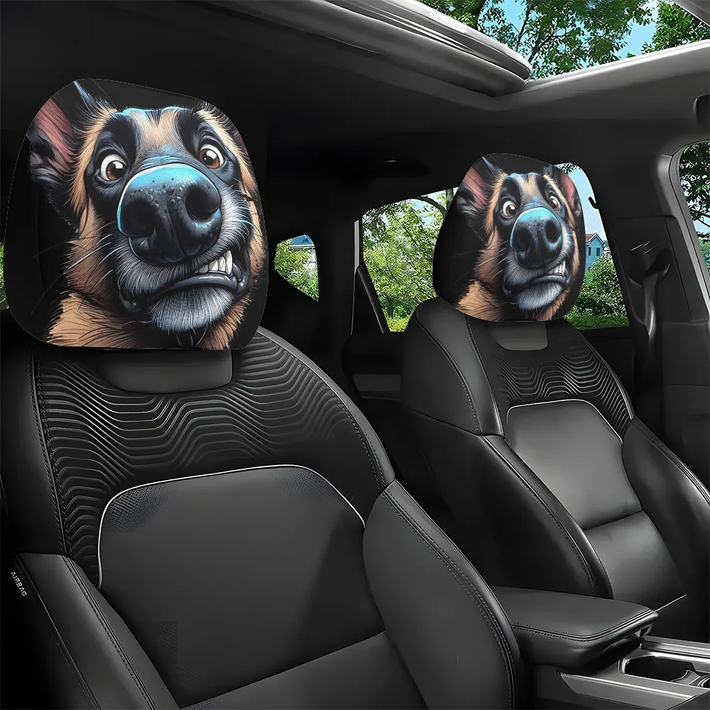 2Pcs Headrest Covers Ghost 2Pcs Headrest Cover Funny 2Pcs, cartoon German Shepherd printed car head pillowcase, elastic