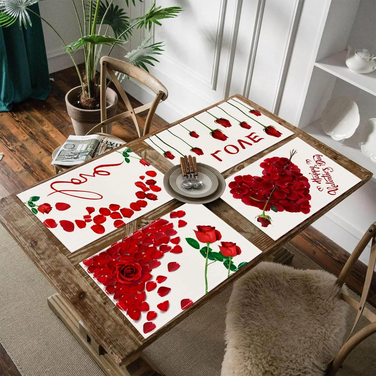 Valentijnsdag Placemat Rode Letter Bloemblaadje Tafel Placemats Decor Vakantie Verjaardag Bruiloft Keuken Placemat Thuis