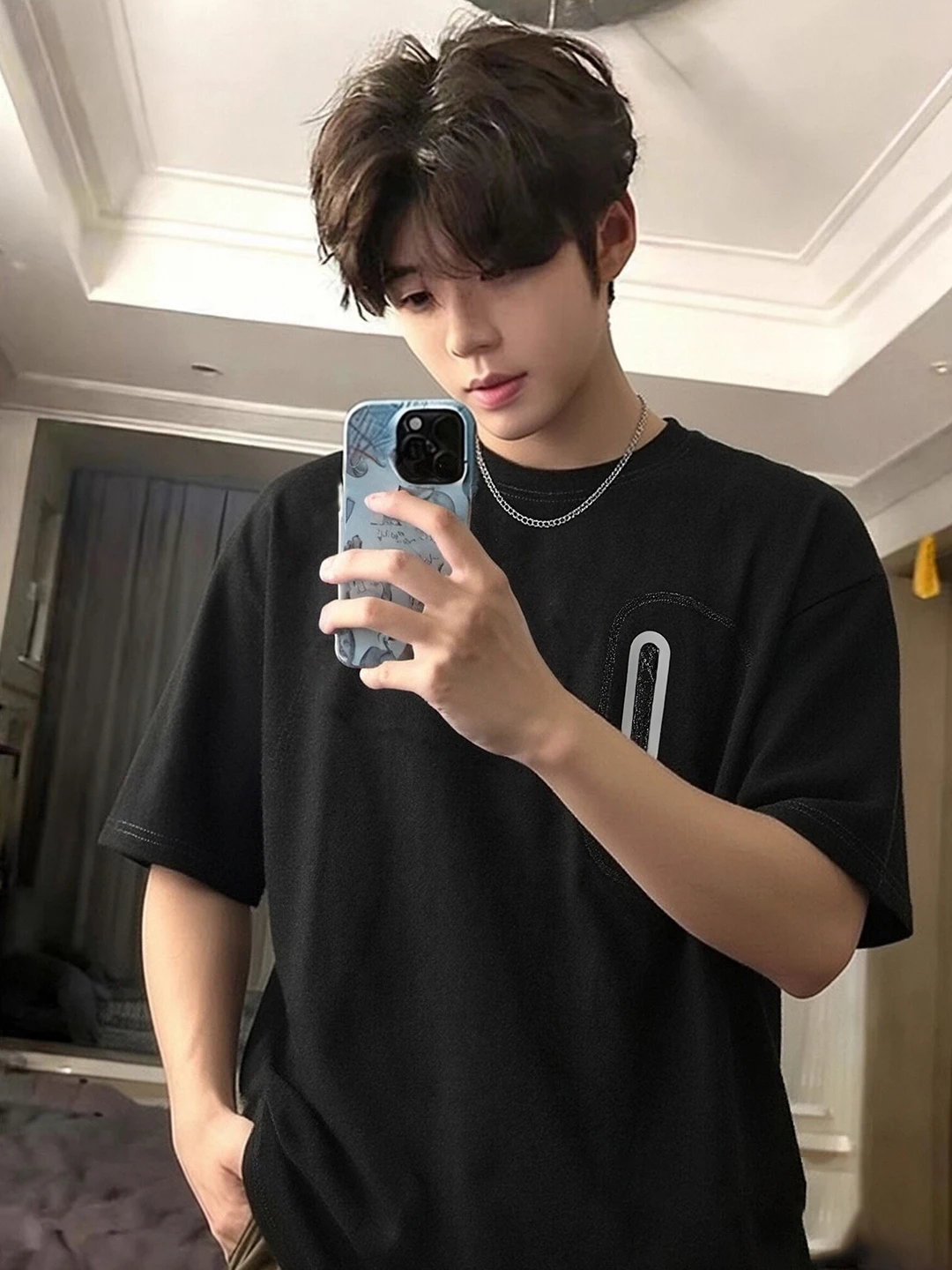 

Мужская футболка Bla Zipper из чистого хлопка, весенне-летний дизайн, с маленьким воротником, короткий рукав, американский стиль, базовый слой для дома и отдыха.