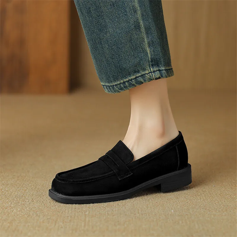 New Spring Suede Leather Women Shoes Casual Slip-On Loafers Comfortable Simple Shoes Square Toe Shoes Woman Zapatos De Mujer