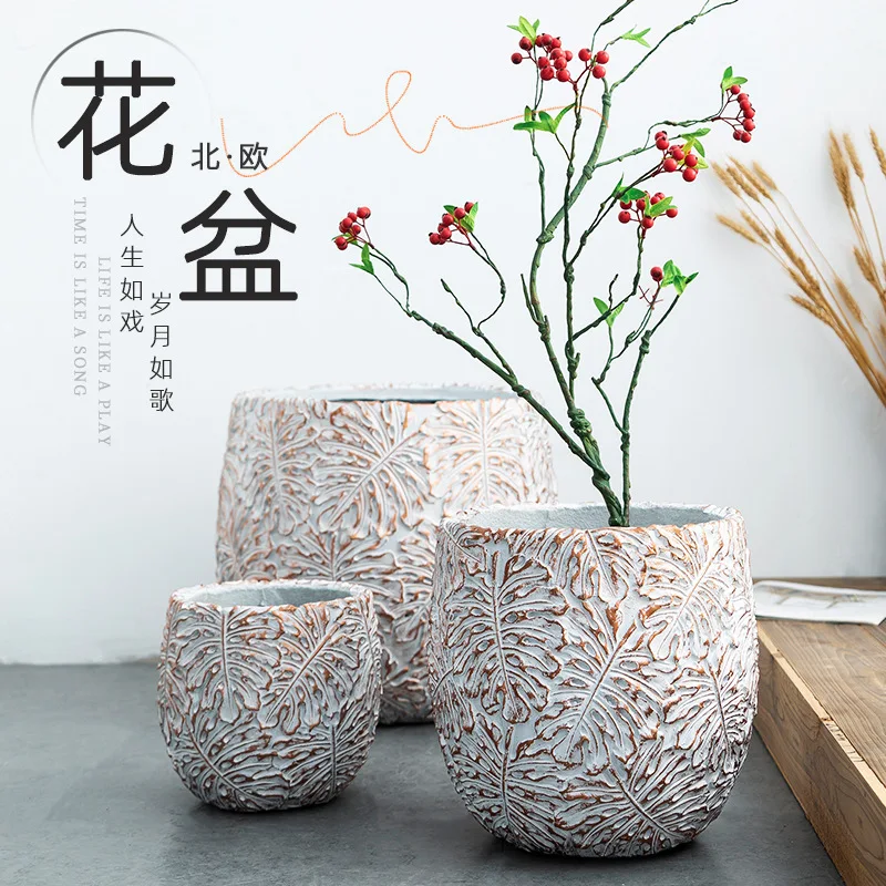 

Nordic Creative Magnesium Mud Large Flower Pot Office Circular Floor to Floor Flower Pot Home Courtyard Green Luo Green Plant Po