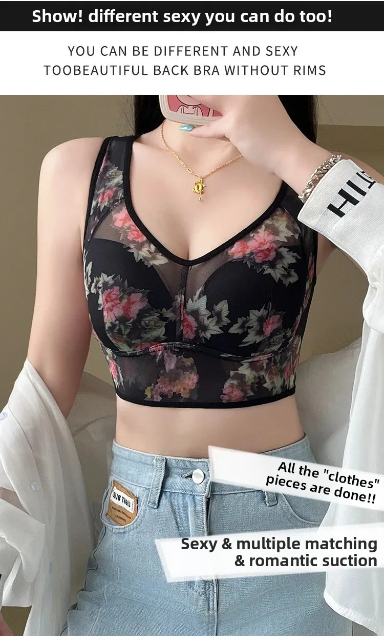 Sujetador de talla grande con copas fijas, inalámbrico, transpirable, fino, estilo chaleco de una pieza para personas de mediana edad y mayores.