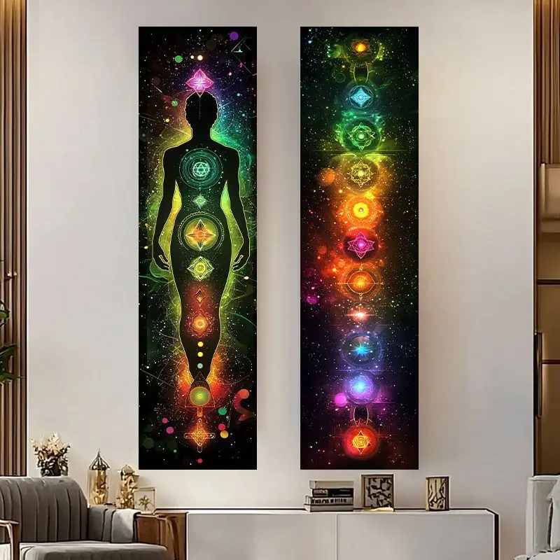 VIKAMA Chakra Meditation Tapestry Seven Colors Yoga Long Vertical Wall Hanging for Bedroom Living Room Yoga Room Decor