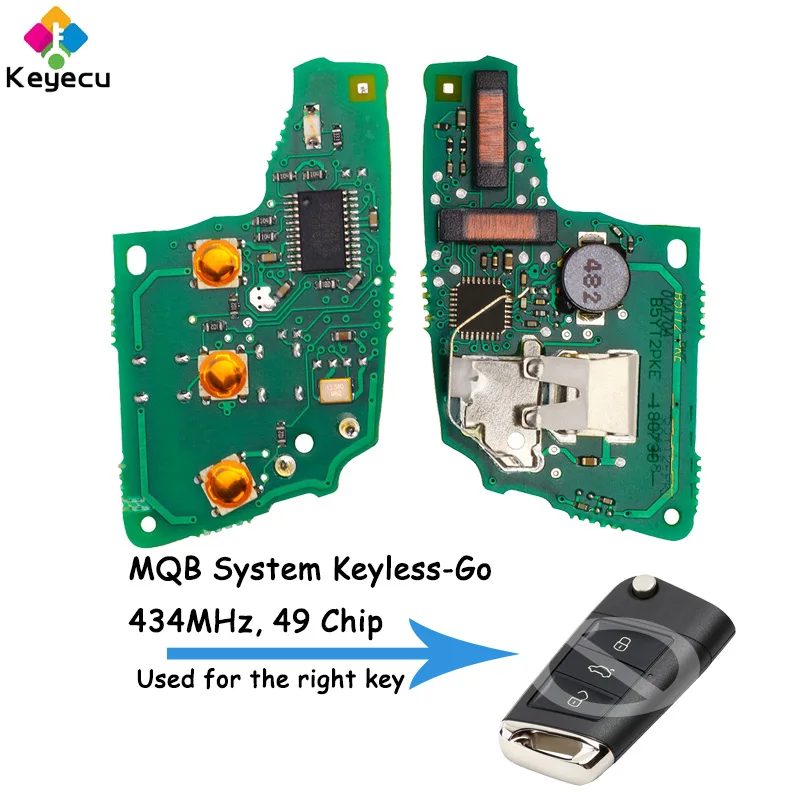 KEYECU Keyless-Go Remote Key Control Board With 3 Buttons 434MHz 49 Chip for VW MQB Polo Golf VII MK7 for Skoda Octavia A7 2017+