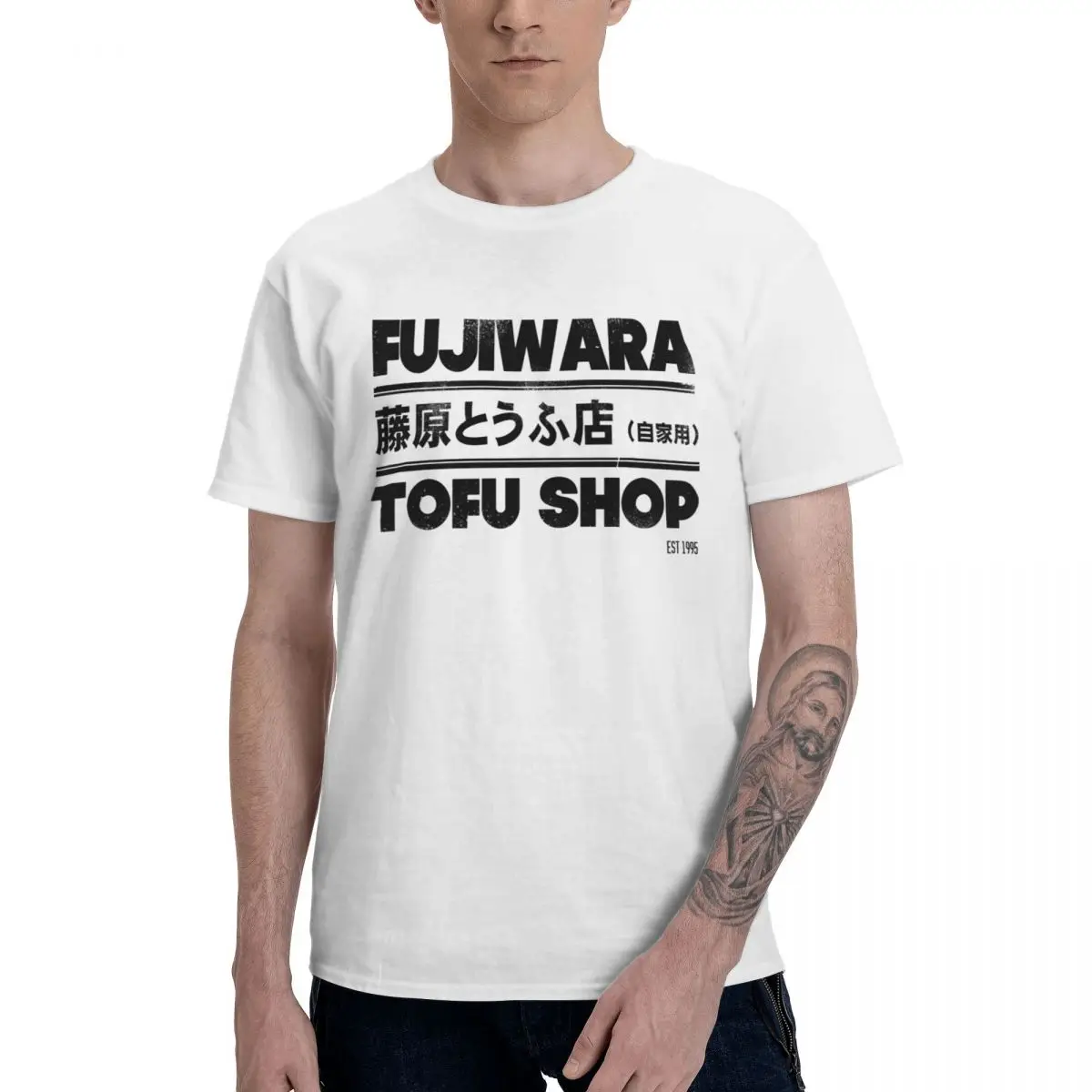 Fashion Initial D - Fujiwara Tofu Shop Tee Black T Shirts 100% Cotton Round Neck Men's T Shirt Short Sleeve PlUnisex Tee Hoodie