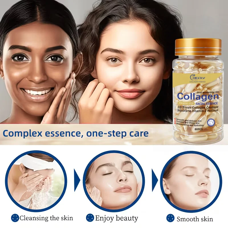 80 Capsules of Collagen Facial Essence, Deeply Moisturizing, Firming and Lifting the Skin, Packaged in Capsules, Safe and Hygienic, Easy to Carry