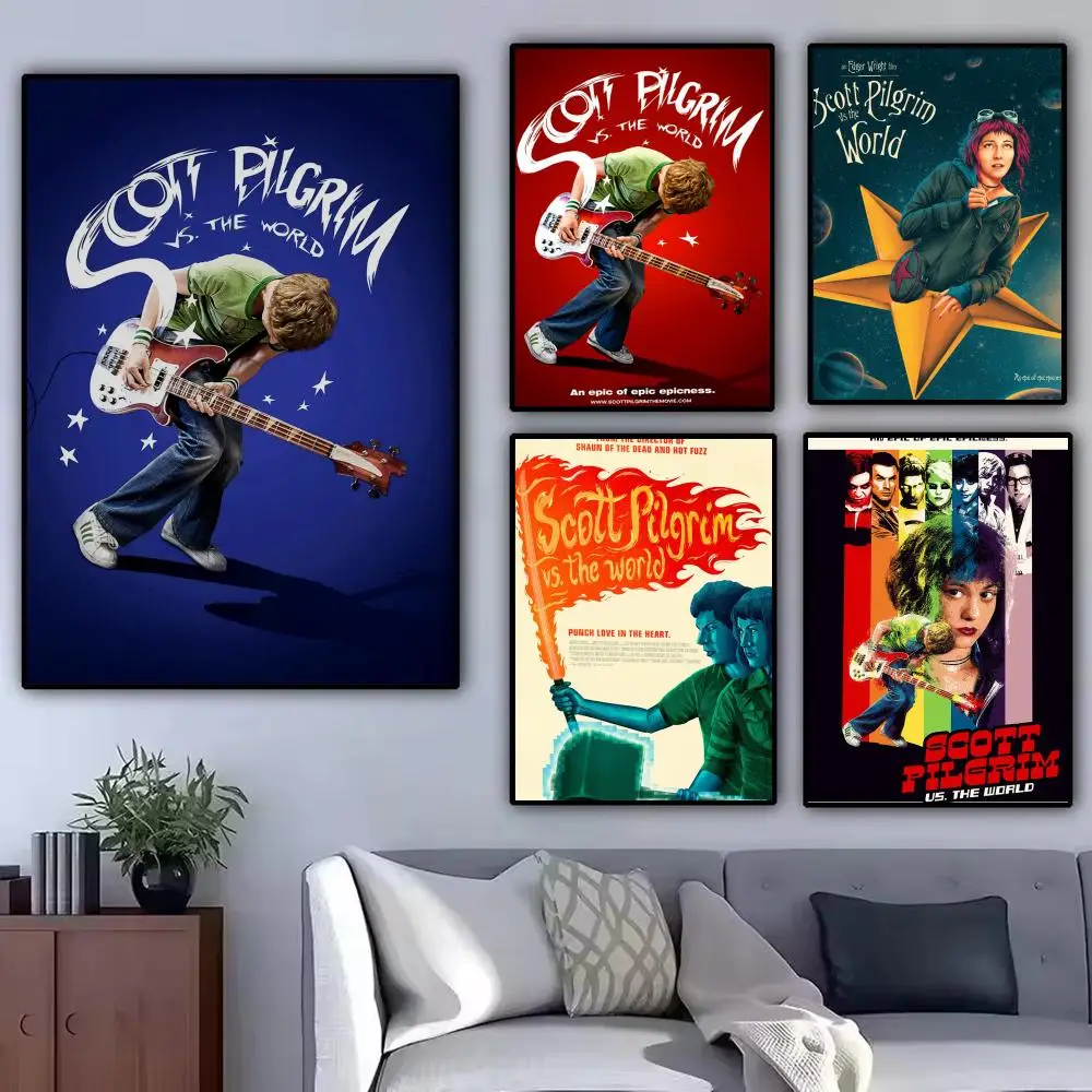 S-Scott Pilgrim VS W-World Painting Calligraphy Modern Canvas Poster Wall Art Aesthetic Bedroom Decor for Cafe Home Gift