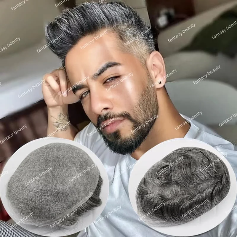 

Full pu base male wig #1B50 #1B65#1B80 white gray black human male hair Prosthesis Wigs With Knots Invisible Natural Hairline