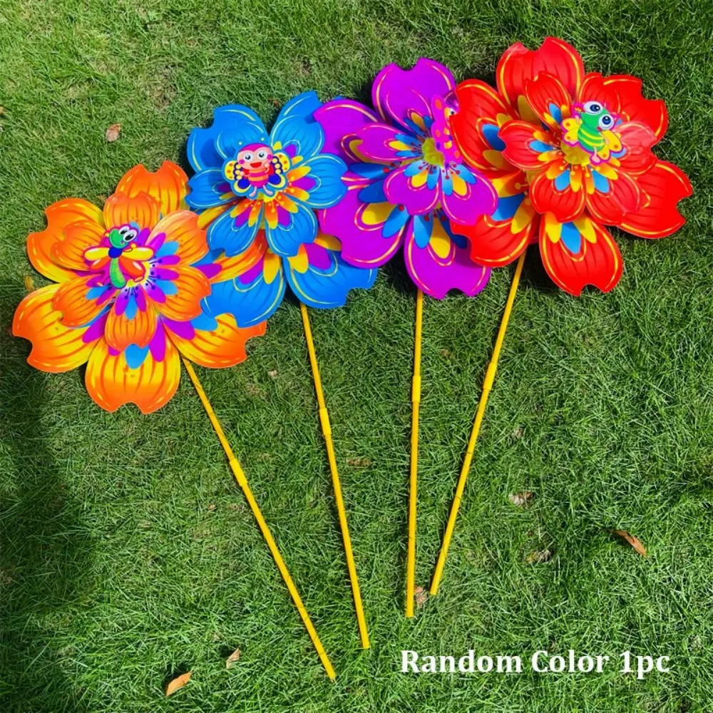 Multistyles Bee Cartoon Petal Windmill Diameter 38cm PVC Standing Lawn Flower Large Turntable Double Layered