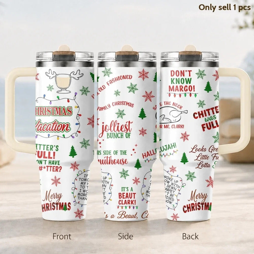 Christmas Vacation Quote Collage Vacuum Flasks 40oz 3rd Gen Vacuum Insulated Stainless Steel Tumbler Cup With Handle Straw Lid