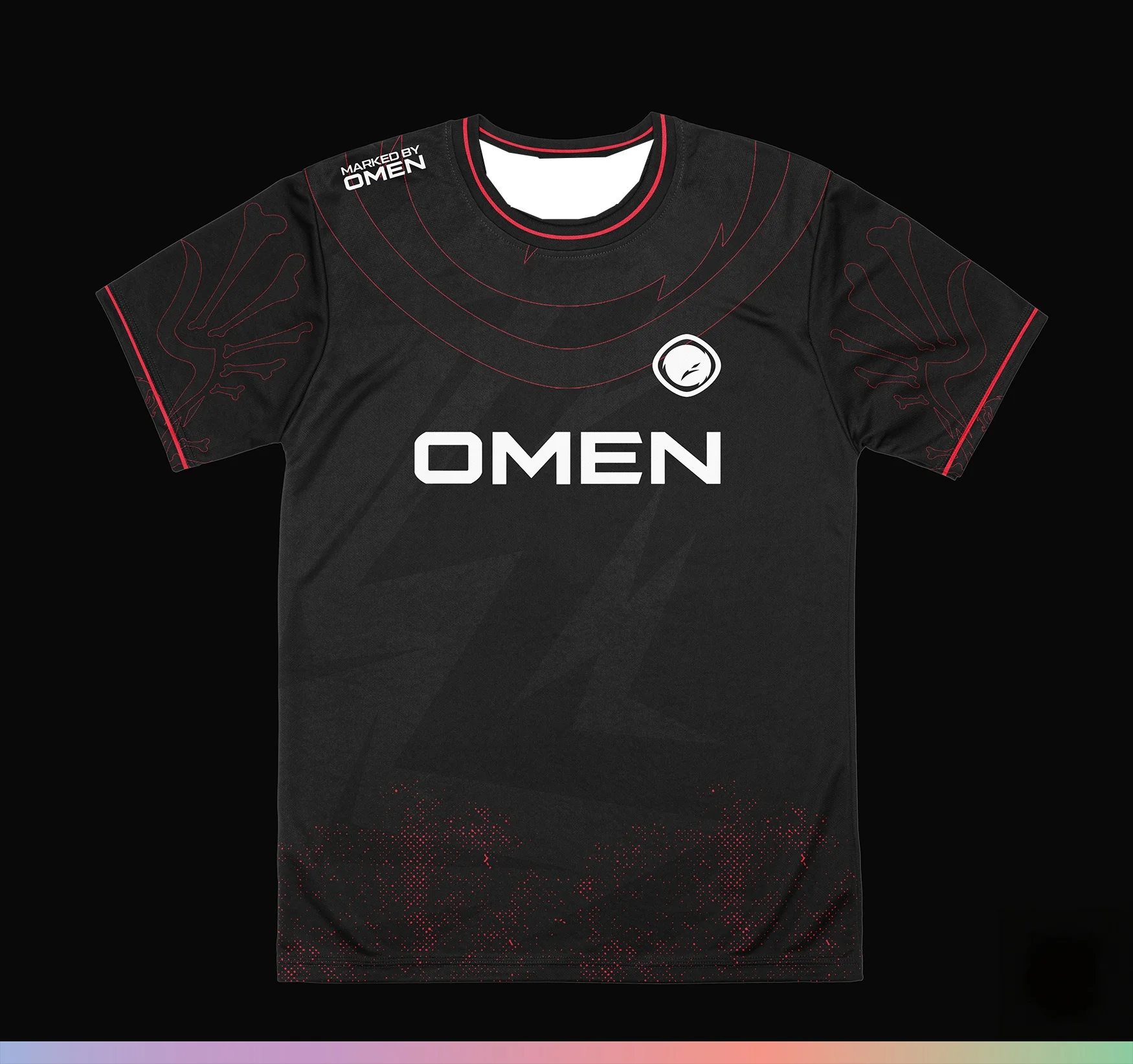 2026 New Esports Jersey Black Red Dotted Gradient Skeleton Graphic Crew Neck Gaming Short Sleeve Team Uniform Family Clothing