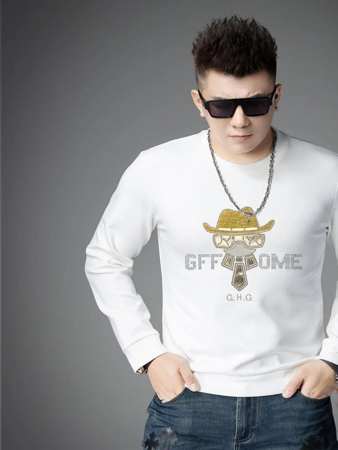 

Faionable Men's round Ne Long Sve Fce Lined Sweatirt Heat Transfer Print Casual Comfortable Boting irt