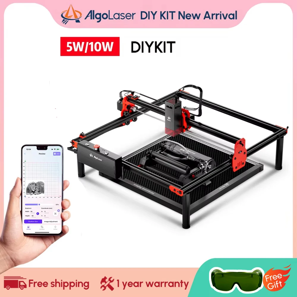 AlgoLaser 5W 10W Laser Engraver Rotary Roller Raiser Feets with 32-bit Motherboard APP LaserGRBL(LightBurn) 40x40cm Work Area