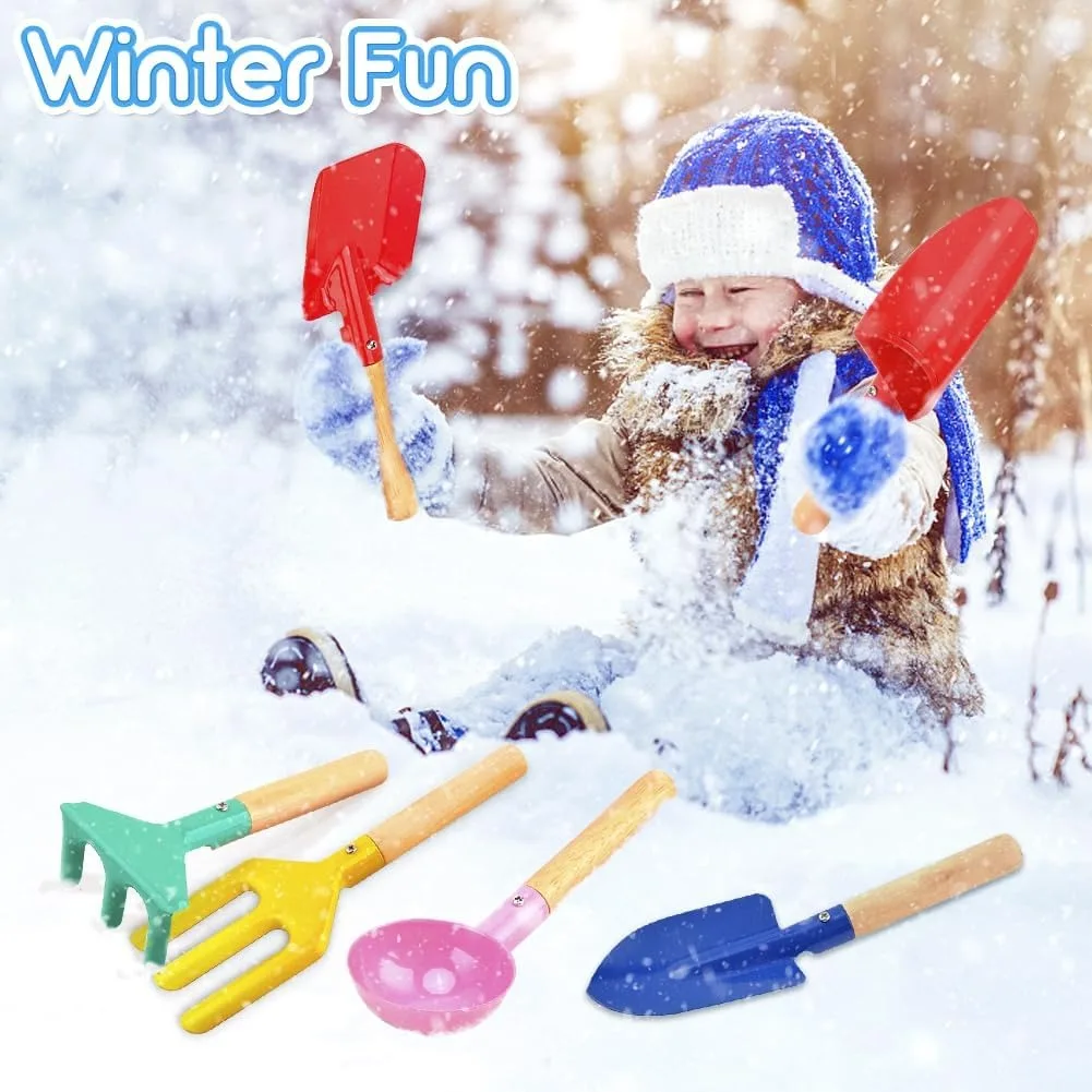 キッズビーチおもちゃセット5個 – 金属製木製ハンドル付き砂ツール子供用ビーチガーデニング屋外プレイセット子供用