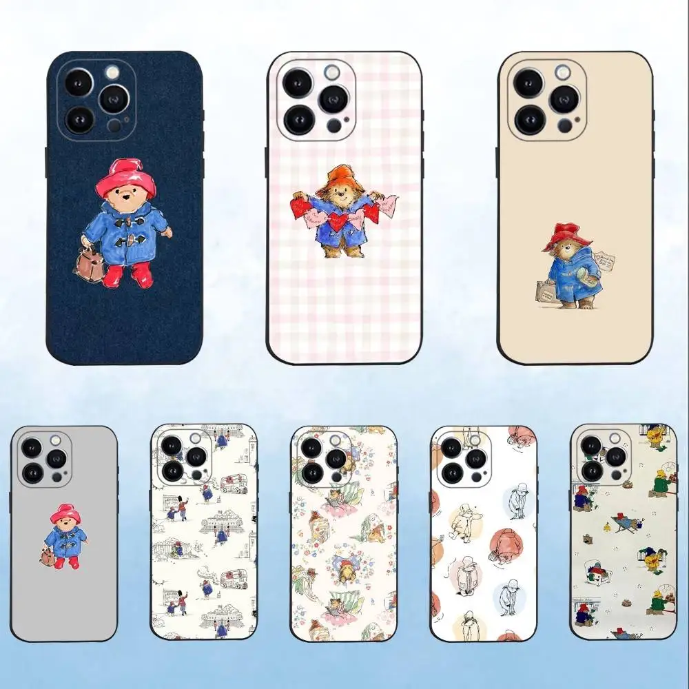 Милый чехол для телефона P-Paddington Bear для iPhone 16,15,14,13,12,11 Plus, Pro Max, XS, X, XR, SE, Mini,8,7, мягкий силиконовый черный чехол