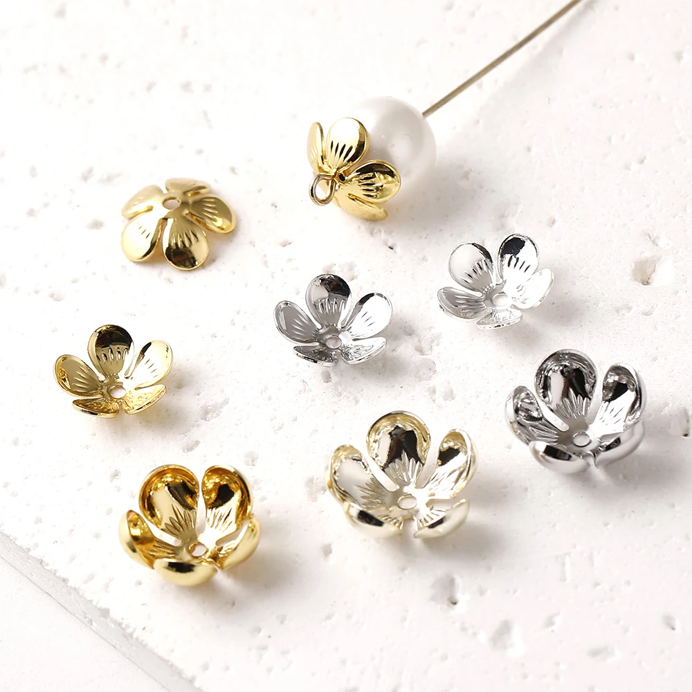 

10 PCS Brass coated gold Flower shaped bead holder with hanging ring DIY jewelry making Necklace bracelet Accessories materials