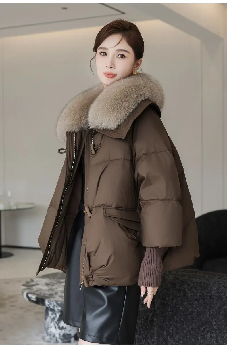 Winter Pocket Zipper Faux Fur Jacket Outerwear Female New Fur Collar Puffer Down Parka Loose Down Warmer Thicken Snow Jacket