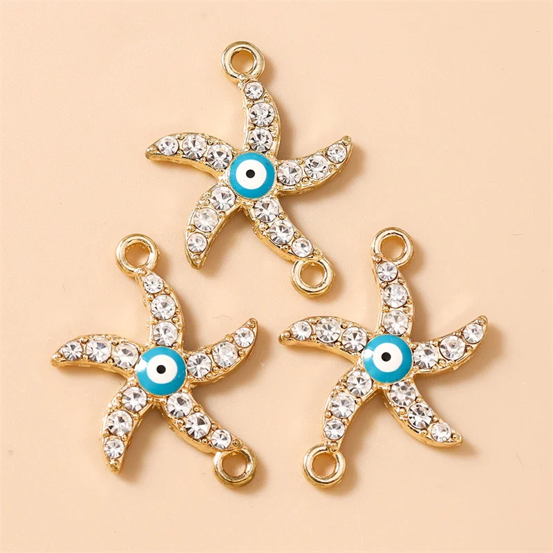 Leslie 10 Stück 21x28mm Strass-Kristall Glücksbringer Anhänger in Form von bösen Augen und Seesternen für die Herstellung von Ohrringen, Halsketten, Armbändern und DIY-Schmuck. – Detail 5