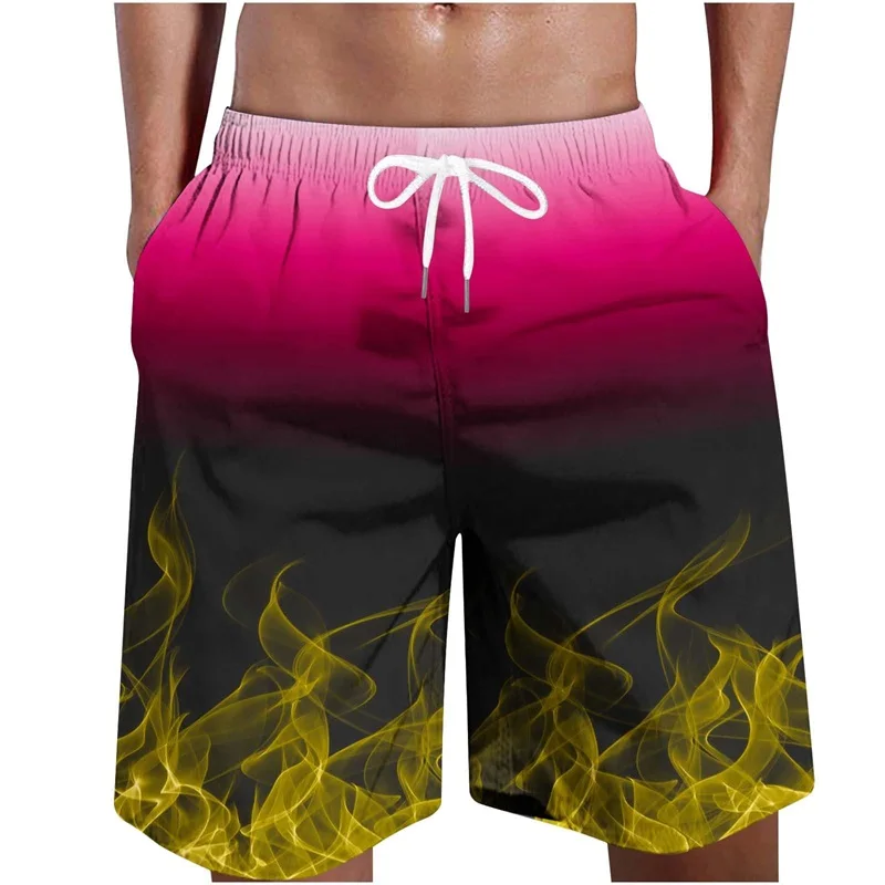 Full Print Fire Pattern Men\'s Swim Trunks 3D Flame Printed Quick Dry Shorts For Men Beach Surf Board Shorts Swimwear