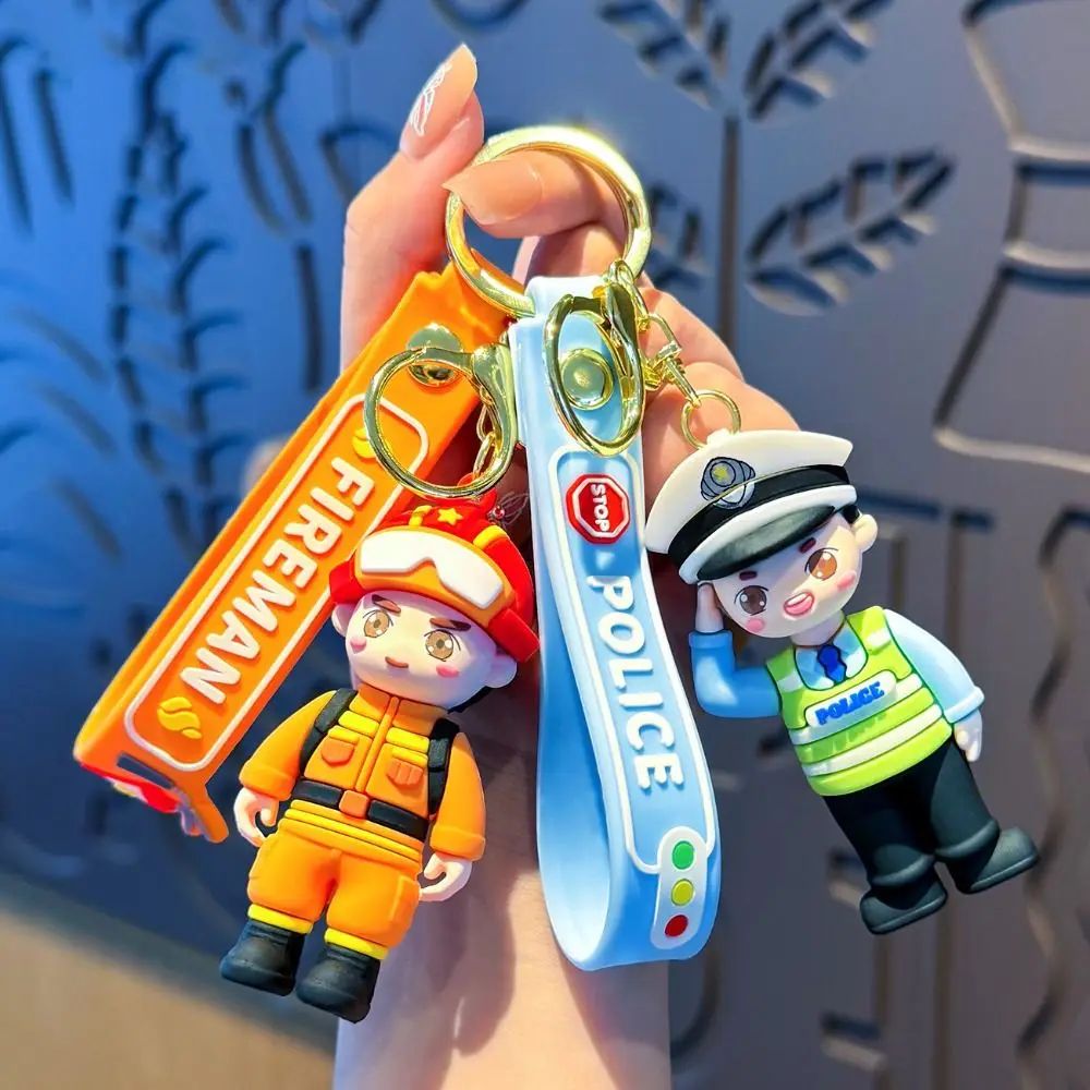 Durable Cute Fireman Keychain Delicate Fashion Police Doll Pendant Key Ring Creative Three-dimensional Car Key Chain Bag Hanging