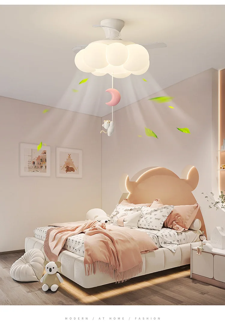 Nordic Minimalist Ceiling Fan Light for Bedroom Living Room Kids Room Nursery Decor Cream Color Quiet Energy Saving LED