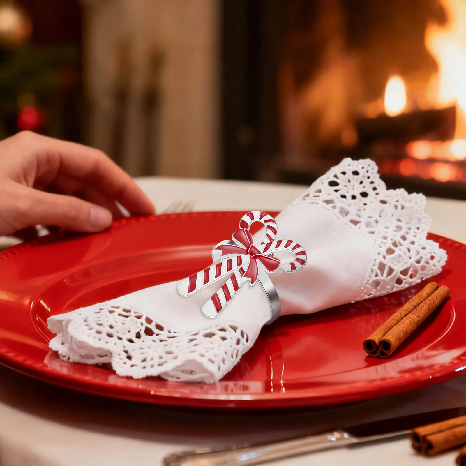 

4pcs Napkin Rings Candy Cane Design Holiday Table Decoration For Christmas Wedding Party Napkin Holder Serviette Buckle Winter