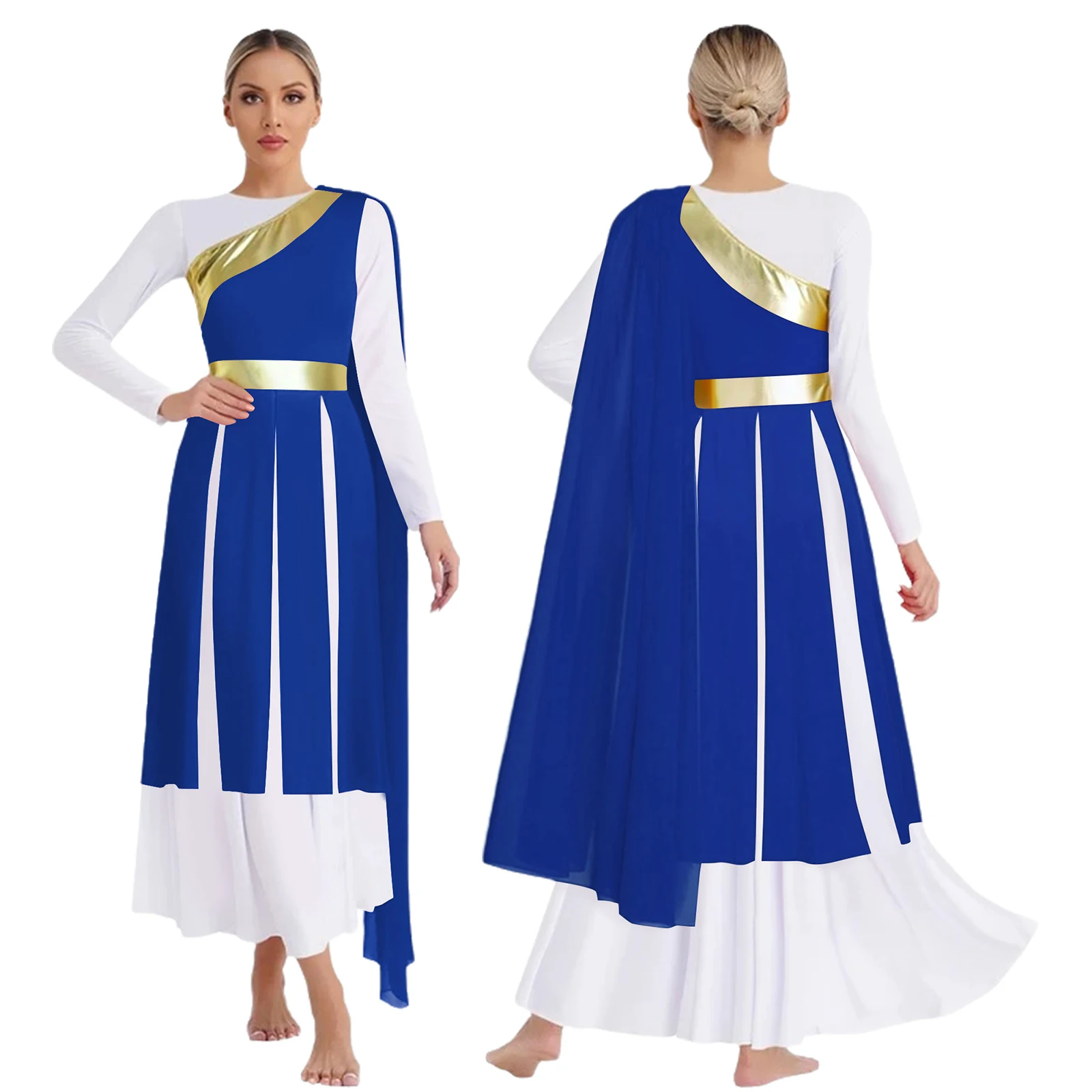 

Women Lyrical Liturgical Dance Costume Church Choir Worship Praise Dress Sleeveless Gown Dress and Drape Halloween Party Clothes